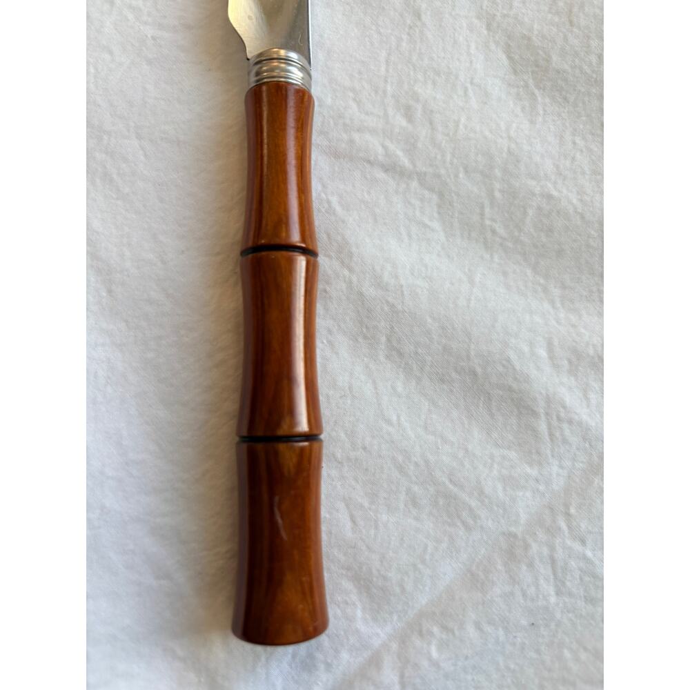 NEW Sabre Paris Bambou Bamboo Brown Wood Dinner Knife Stainless Steel France - Picture 3 of 3